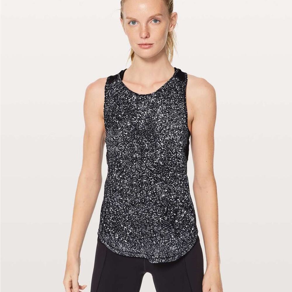 Lululemon Sculpt Tank II Splatter White Black Mesh Lightweight Active Top 10